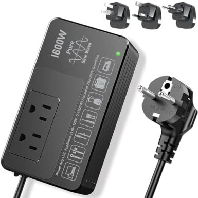 220V to 110V Voltage Converter US to Europe, Universal Travel Adapter Converter for European Travel, 1600W - Plug & Play, Step Down Transformer Power Any American Appliances in 220–250V Countries