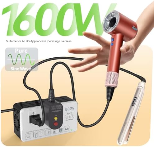 220V to 110V Voltage Converter US to Europe, Universal Travel Adapter Converter for European Travel, 1600W - Plug & Play, Step Down Transformer Power Any American Appliances in 220–250V Countries - Image 2