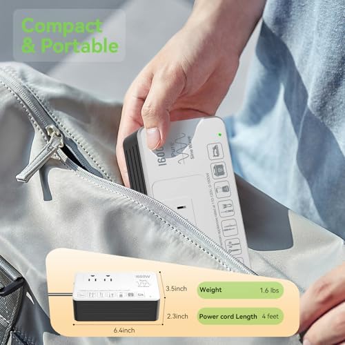 220V to 110V Voltage Converter US to Europe, Universal Travel Adapter Converter for European Travel, 1600W - Plug & Play, Step Down Transformer Power Any American Appliances in 220–250V Countries - Image 6