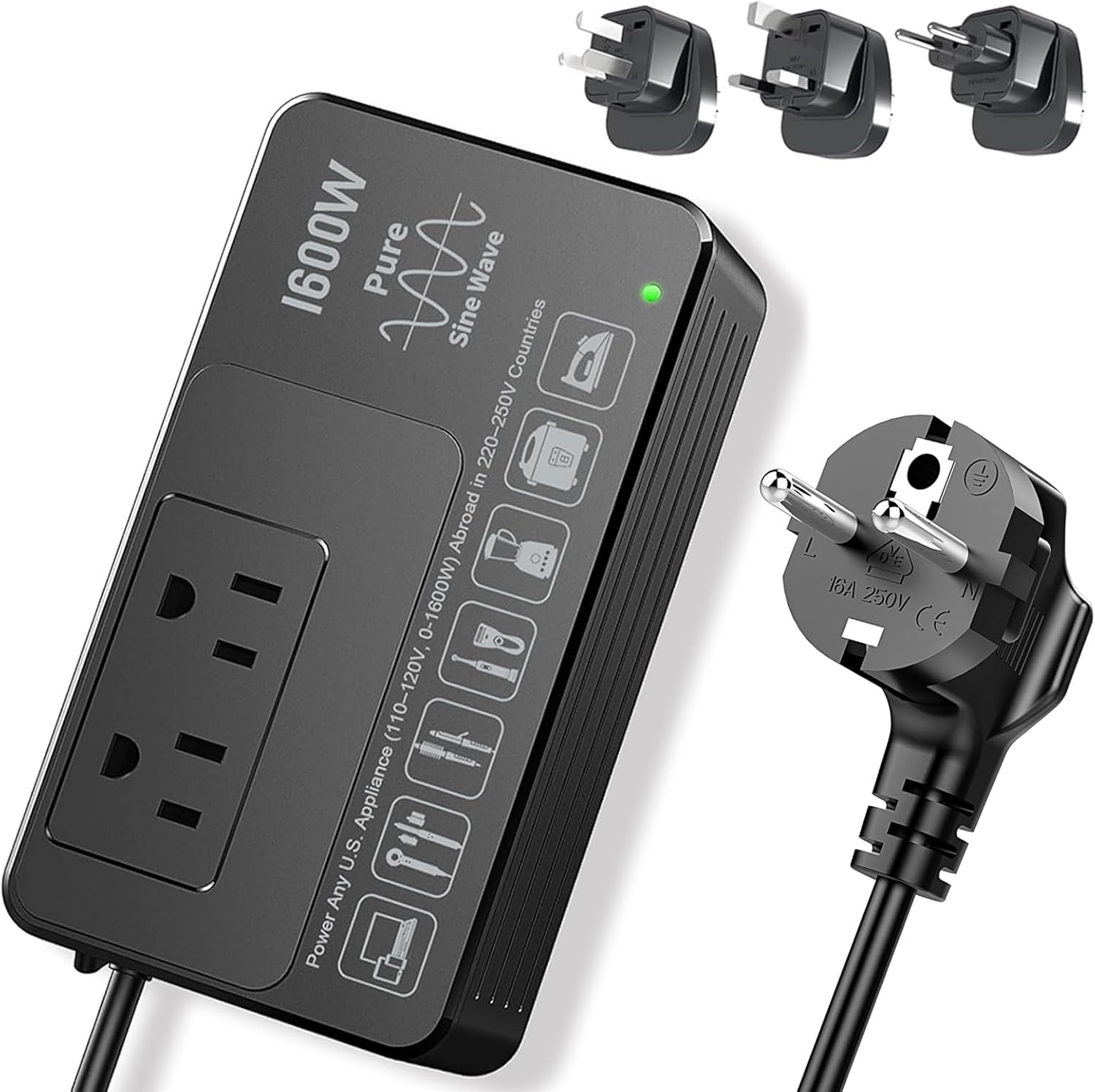 220V to 110V Voltage Converter US to Europe, Universal Travel Adapter Converter for European Travel, 1600W - Plug & Play, Step Down Transformer Power Any American Appliances in 220–250V Countries - Image 9