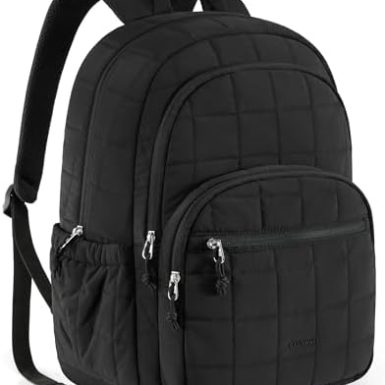 BAGSMART College Laptop Backpack, Travel Backpack for Women, Quilted Casual Daypack, Water-Resistant Bookbag for 15.6 Inch Laptop, Black
