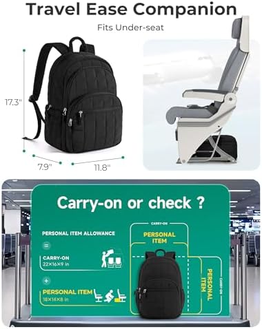 BAGSMART College Laptop Backpack, Travel Backpack for Women, Quilted Casual Daypack, Water-Resistant Bookbag for 15.6 Inch Laptop, Black - Image 2