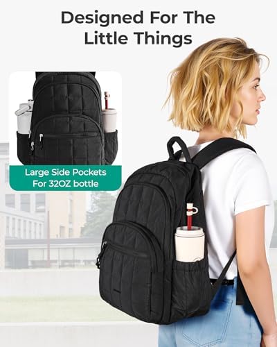 BAGSMART College Laptop Backpack, Travel Backpack for Women, Quilted Casual Daypack, Water-Resistant Bookbag for 15.6 Inch Laptop, Black - Image 5