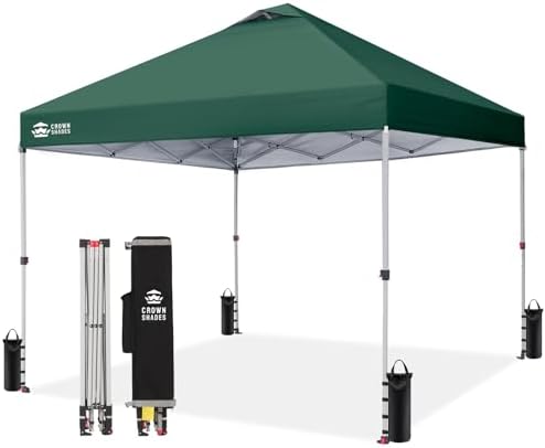 CROWN SHADES 10x10 Pop Up Canopy - Beach Tent with One Push Setup - Easy Outdoor Sun Shade for Events, Parties, Camping - Gazebo with STO-N-Go Cover Bag, Silver Coated Top, Forest Green - Image 2
