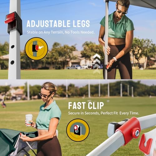 CROWN SHADES 10x10 Pop Up Canopy - Beach Tent with One Push Setup - Easy Outdoor Sun Shade for Events, Parties, Camping - Gazebo with STO-N-Go Cover Bag, Silver Coated Top, Forest Green - Image 4