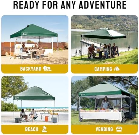 CROWN SHADES 10x10 Pop Up Canopy - Beach Tent with One Push Setup - Easy Outdoor Sun Shade for Events, Parties, Camping - Gazebo with STO-N-Go Cover Bag, Silver Coated Top, Forest Green - Image 6