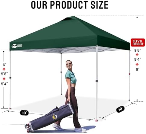 CROWN SHADES 10x10 Pop Up Canopy - Beach Tent with One Push Setup - Easy Outdoor Sun Shade for Events, Parties, Camping - Gazebo with STO-N-Go Cover Bag, Silver Coated Top, Forest Green - Image 7